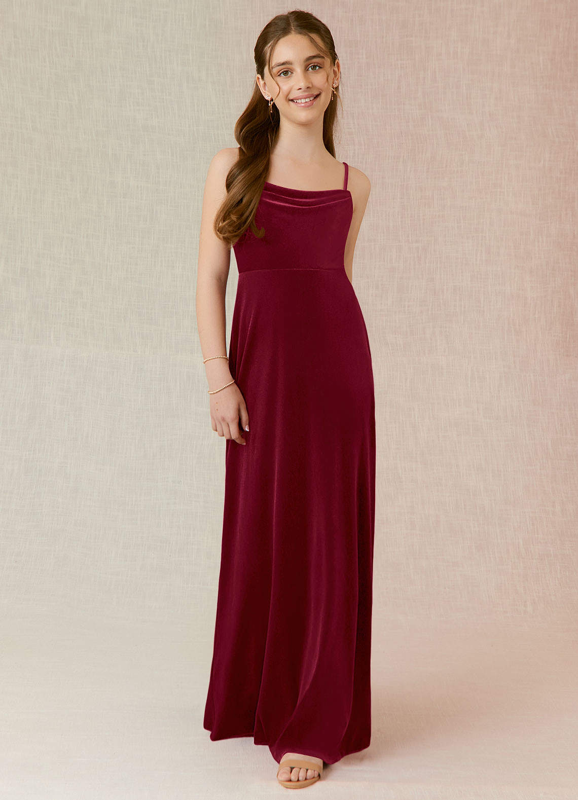 Azazie Solange Junior Burgundy A-Line Velvet Dress image1