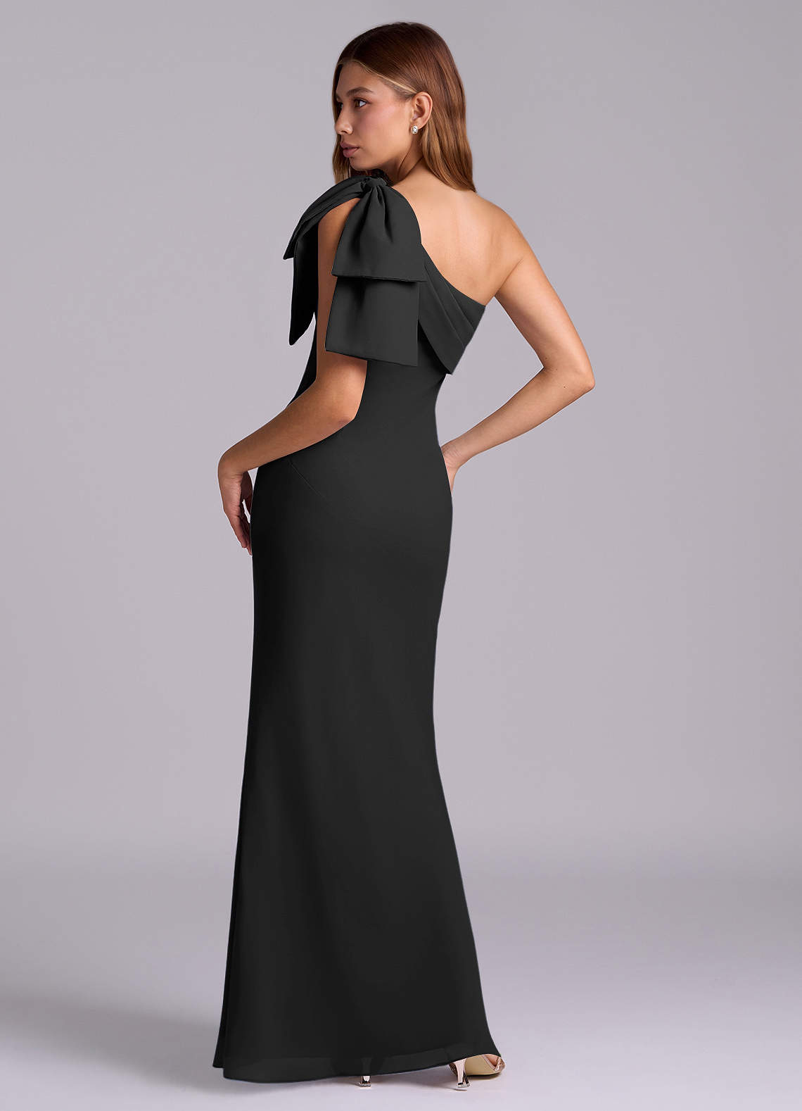 Azazie Yuanna Bridesmaid Dresses Black Mermaid One Shoulder Chiffon Dress image5