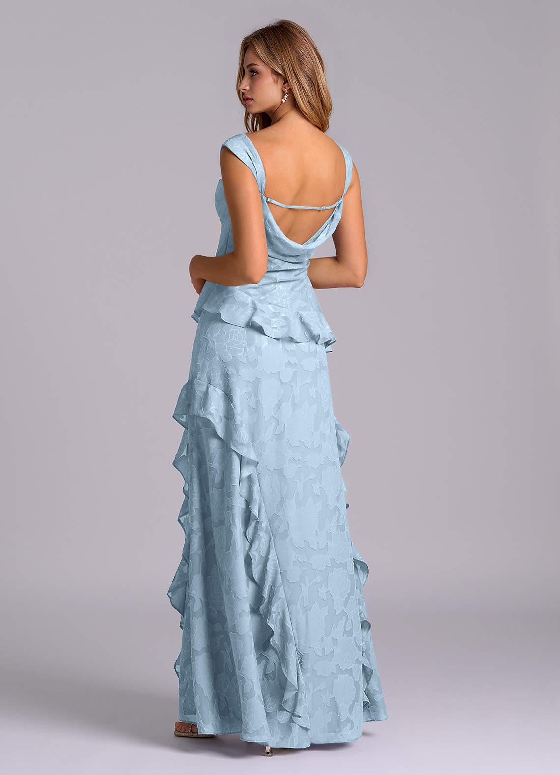 Azazie Sloane Bridesmaid Dresses Sky Blue A-Line Sweetheart Neckline Floral Burnout Dress image1