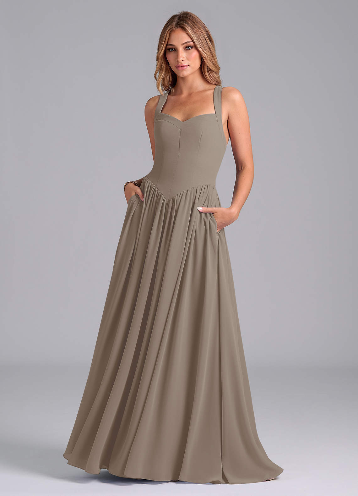 Azazie Francis Bridesmaid Dresses Taupe A-Line Corset Chiffon Dress image1
