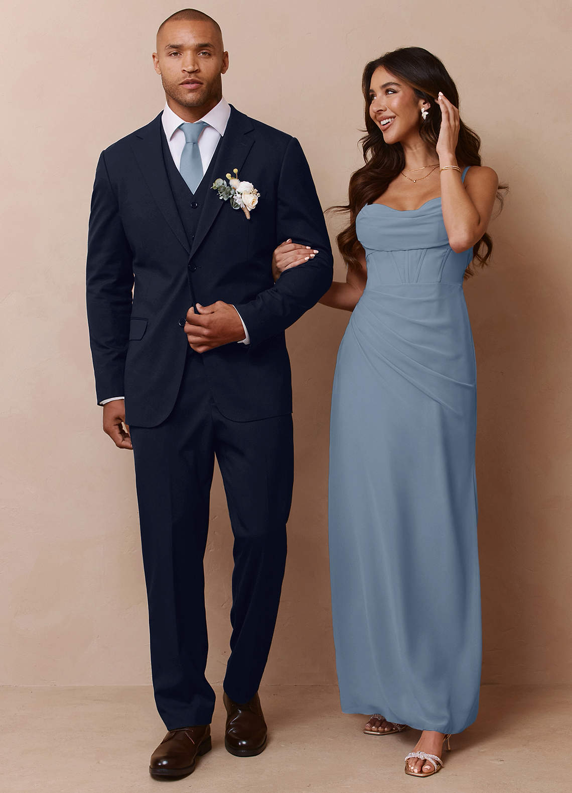 front Savile Navy Blue Wool Blend Dress Pants