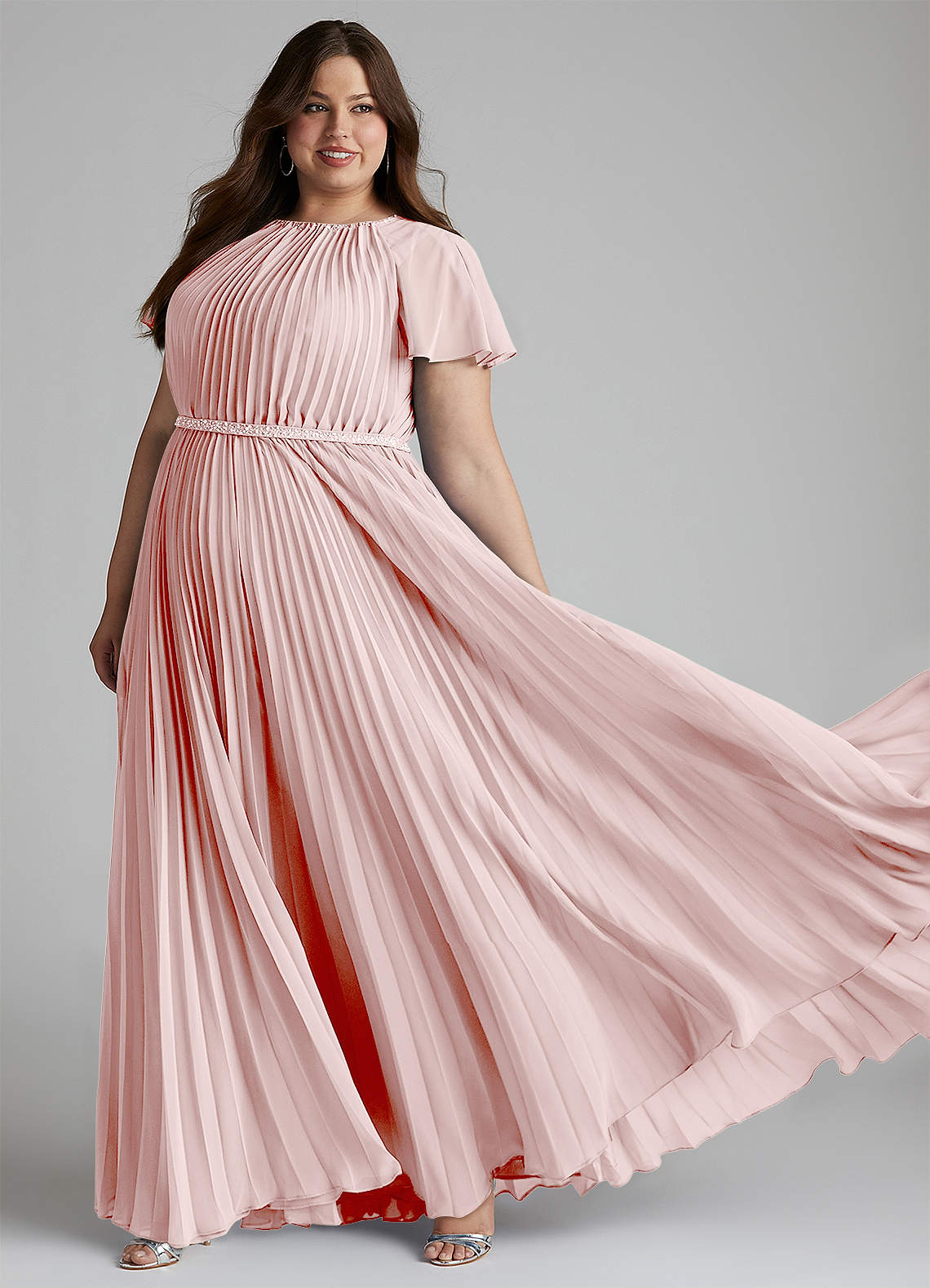 Azazie Kara Modest Bridesmaid Dresses A-Line Pleated Chiffon Floor-Length Dress image1