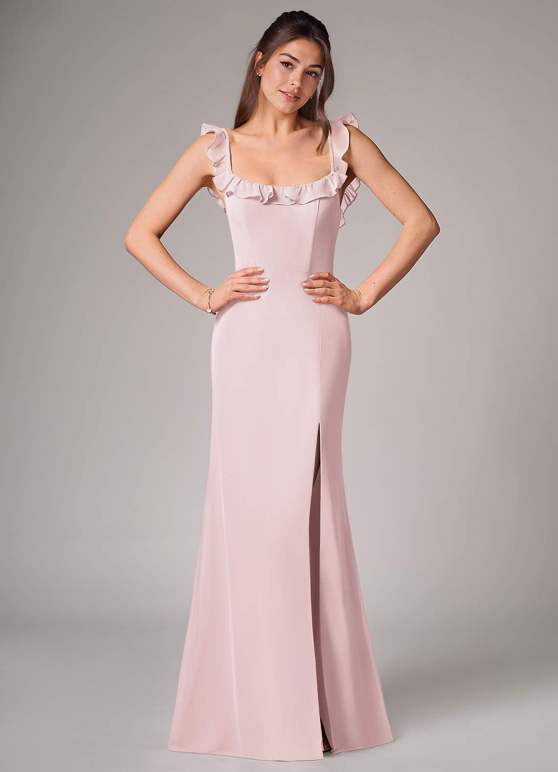 Azazie Callie Bridesmaid Dresses Blushing Pink Mermaid Side Slit Chiffon Convertible Dress image1