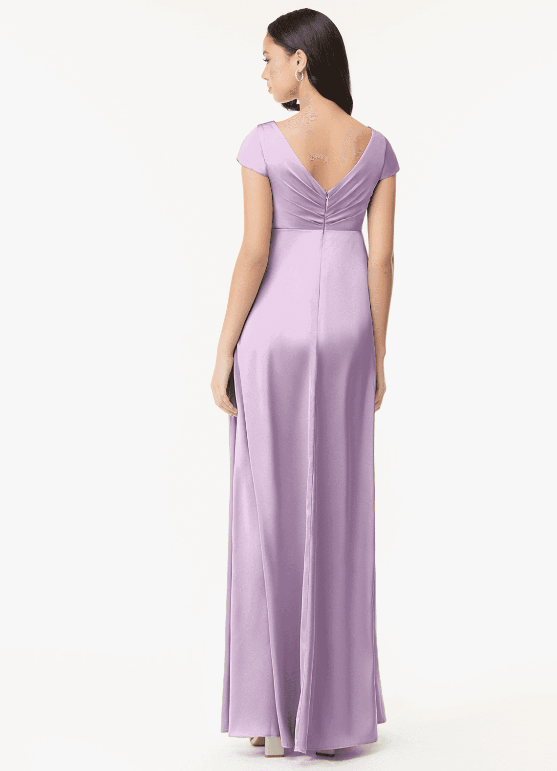 Azazie Allessia At-home Try On Dresses A-Line Pleated Stretch Satin Floor-Length Dress image1