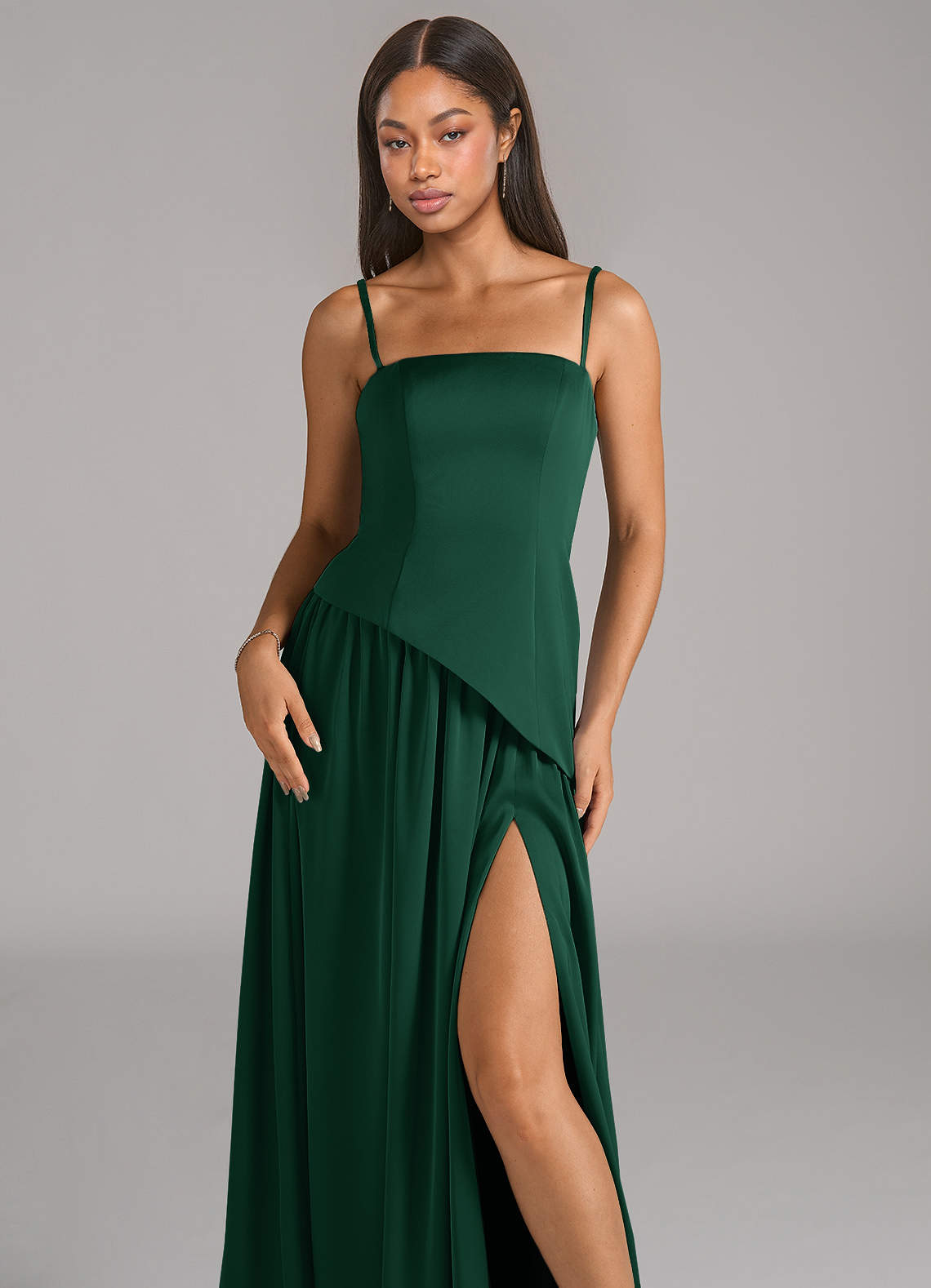 Azazie A-Line Strapless Floor-Length Stretch Satin Bridesmaid Dresses - Dark Green