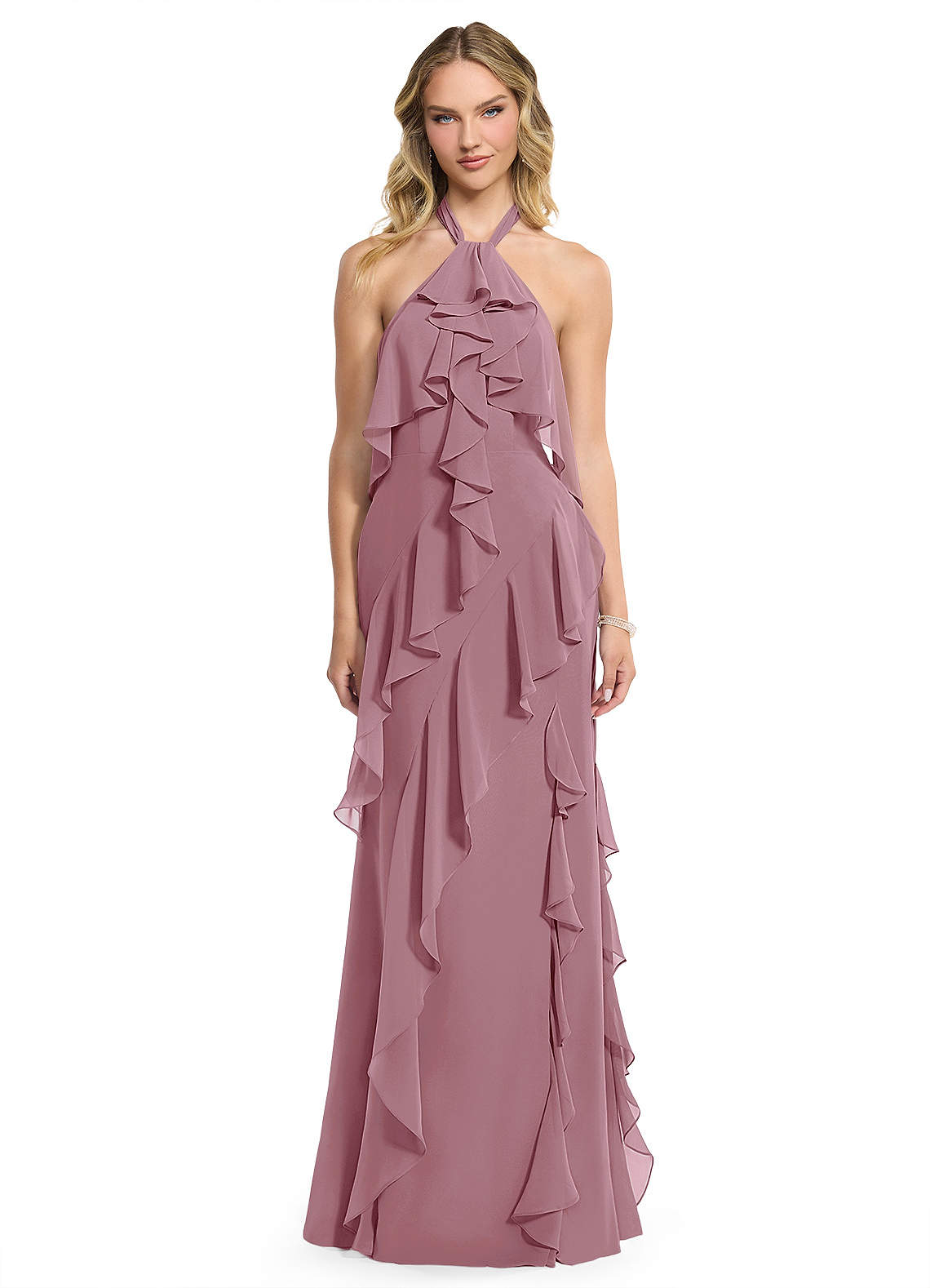 Azazie Velma Bridesmaid Dresses Vintage Mauve A-Line Side Slit Chiffon Dress image1