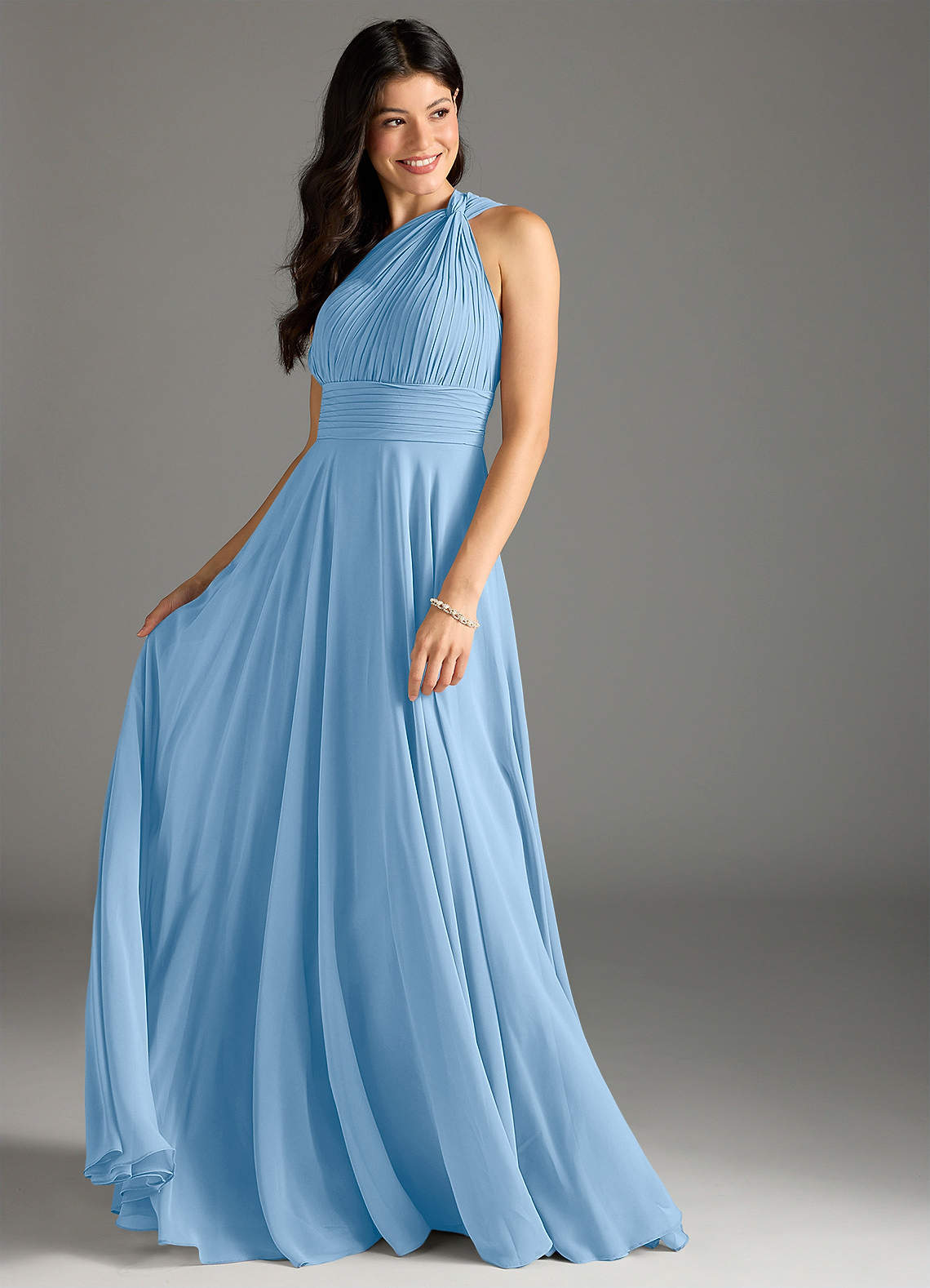 Azazie Charlize Bridesmaid Dresses Powder Blue A-Line One Shoulder Chiffon Dress image2
