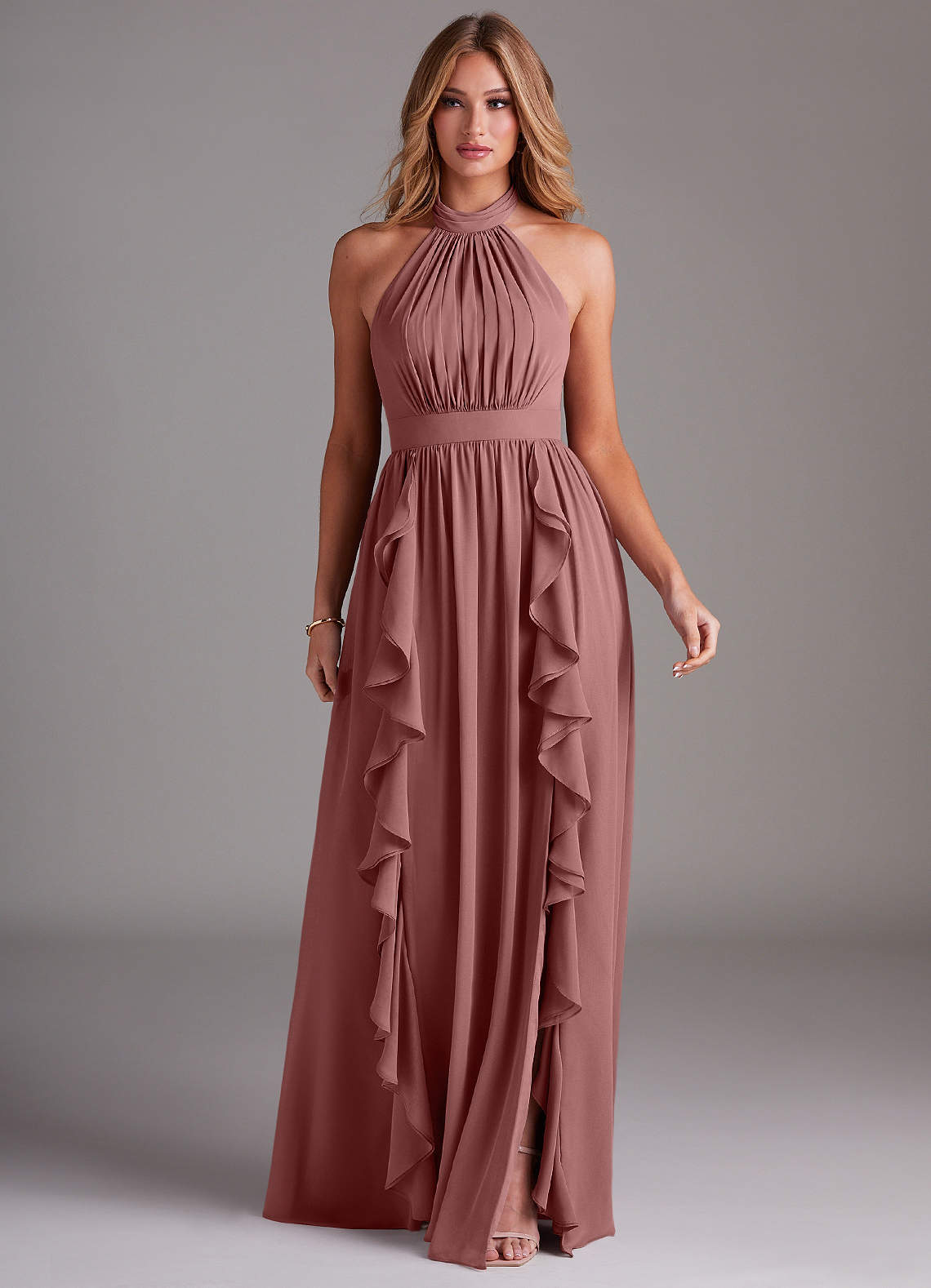 desert rose bridesmaid dress Azazie Charlize Shoulder Sleeves Back 23 Desert Rose Bridesmaid Dresses