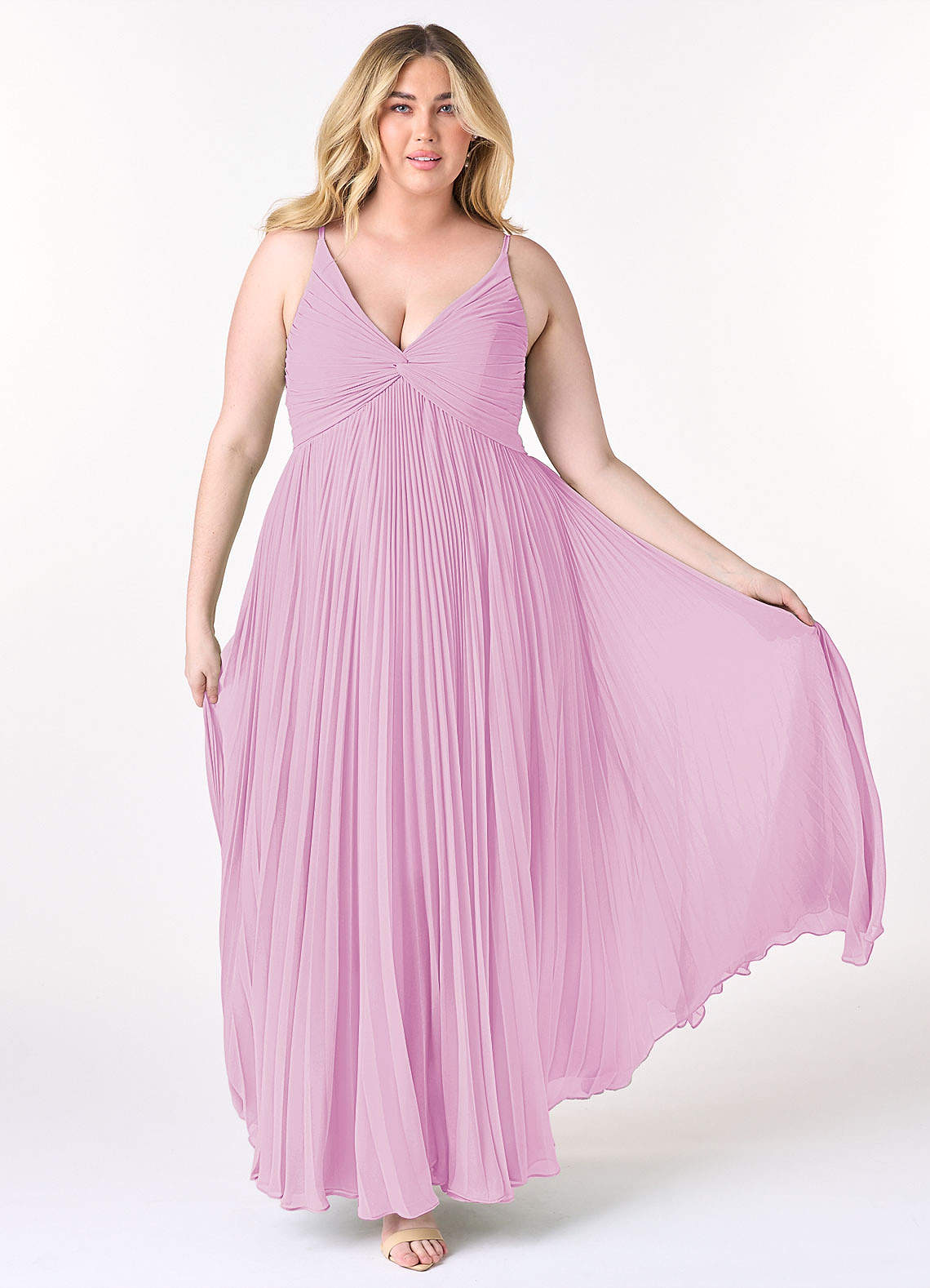 Azazie Raychelle Vestidos de damas de honor Vestido de Rosa Caramelo de Gasa de Línea A con Cuello en V image7