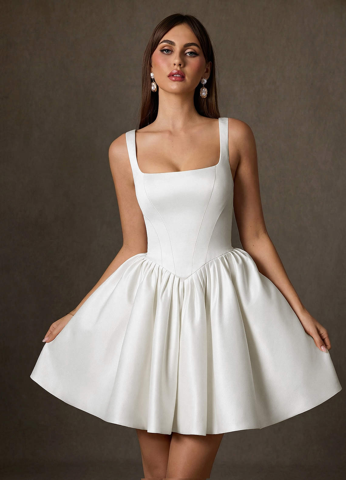 Azazie Saverina Wedding Dresses Diamond White A-Line with Pockets Satin Dress image4
