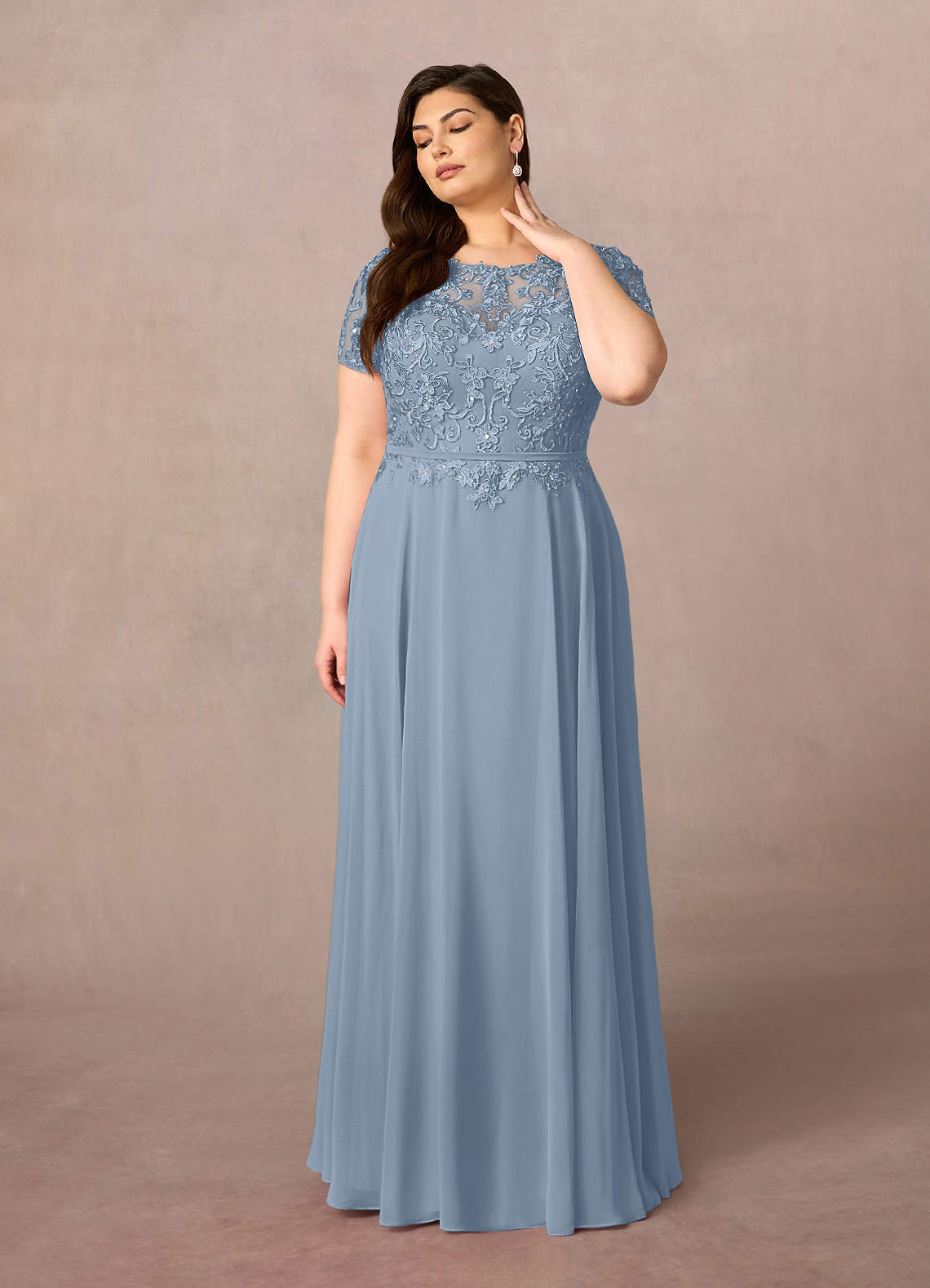 Azazie Adina Mother of the Bride Dresses Dusty Blue A-Line Boatneck Sequins Chiffon Dress image5