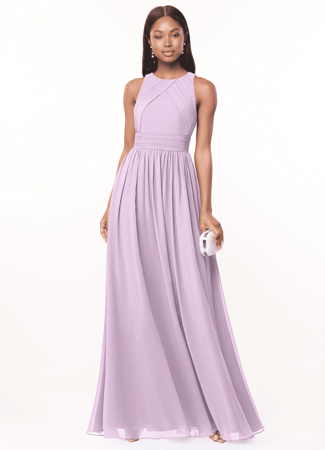 Azazie Harper Bridesmaid Dresses Frosted Lilac A-Line Pleated Chiffon Dress image1