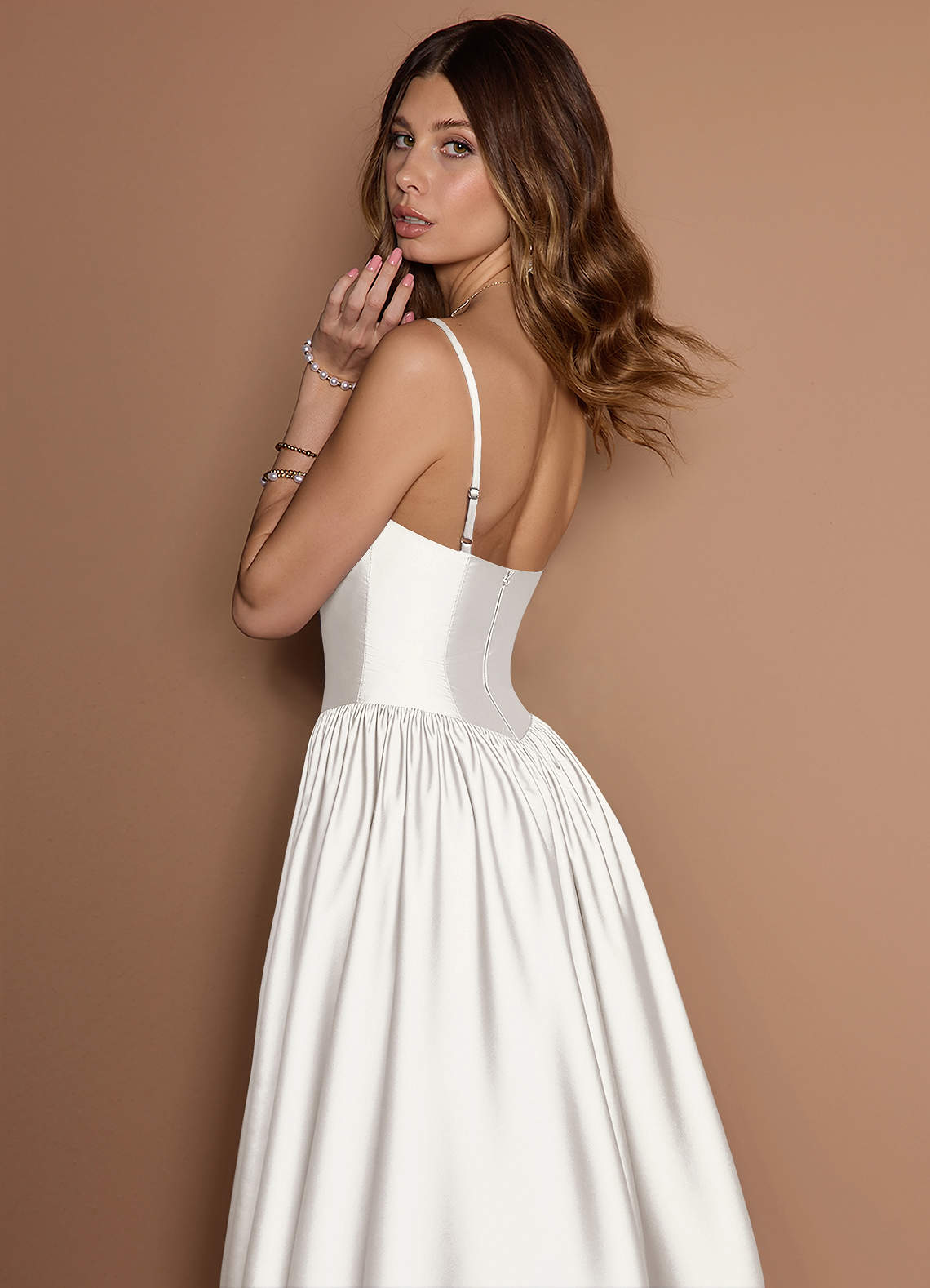Azazie Ottilie Wedding Dresses Diamond White A-Line Sweetheart Neckline Stretch Satin Dress image3