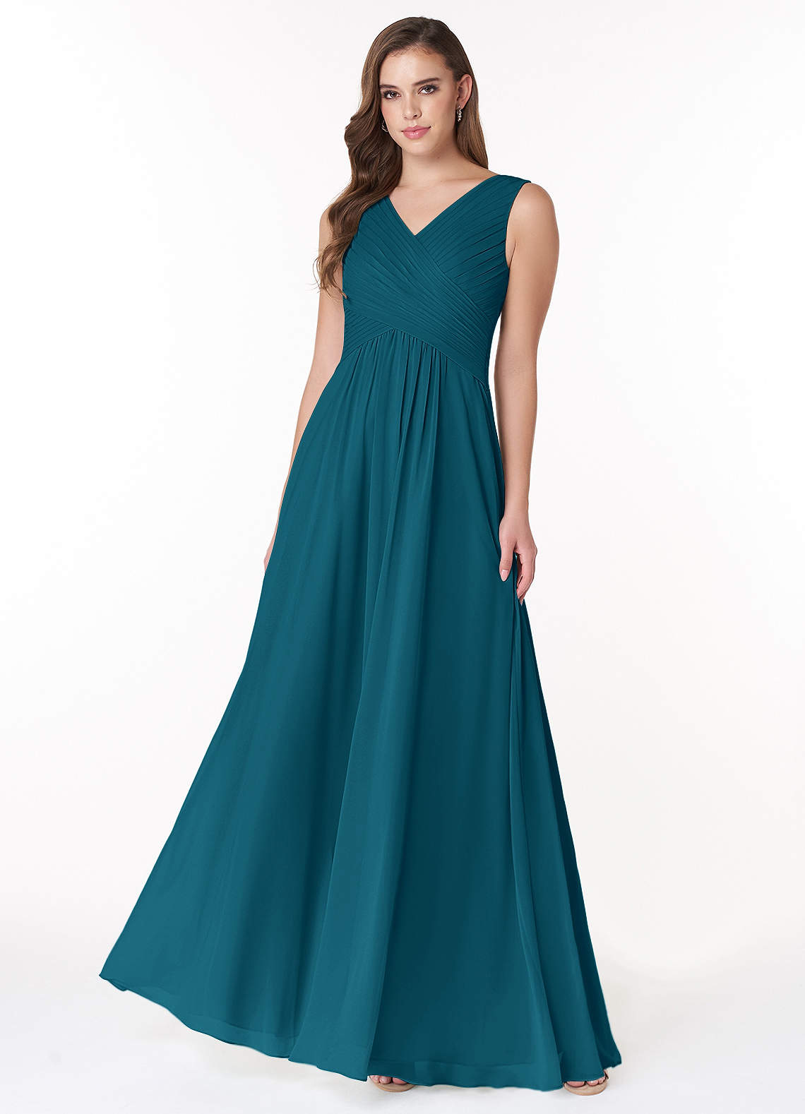 Azazie Flora Bridesmaid Dresses Ink Blue A-Line Pleated Chiffon Dress image1