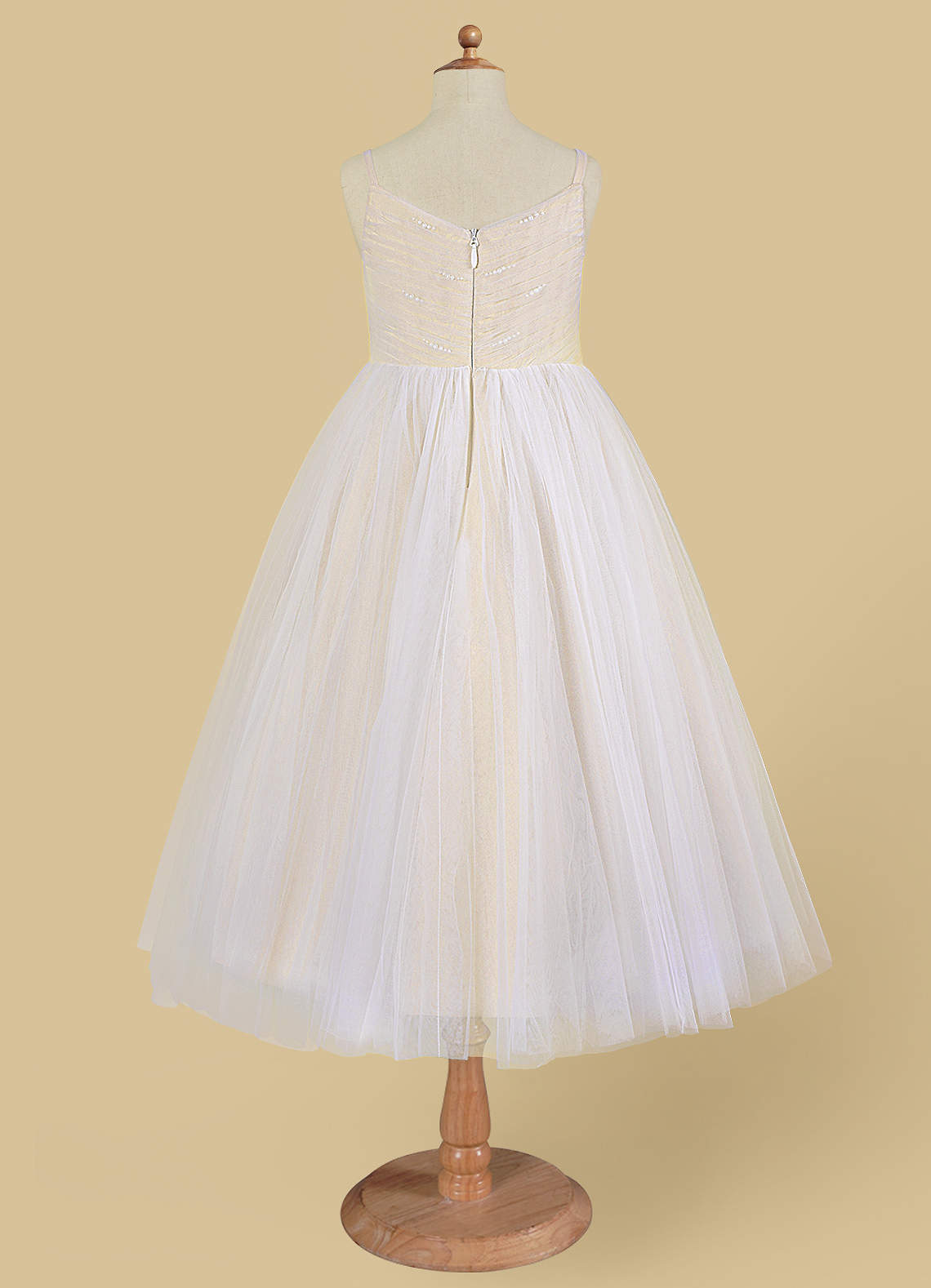 Azazie Amya Flower Girl Dresses Diamond White Champagne A-Line Pleated Tulle Dress image6