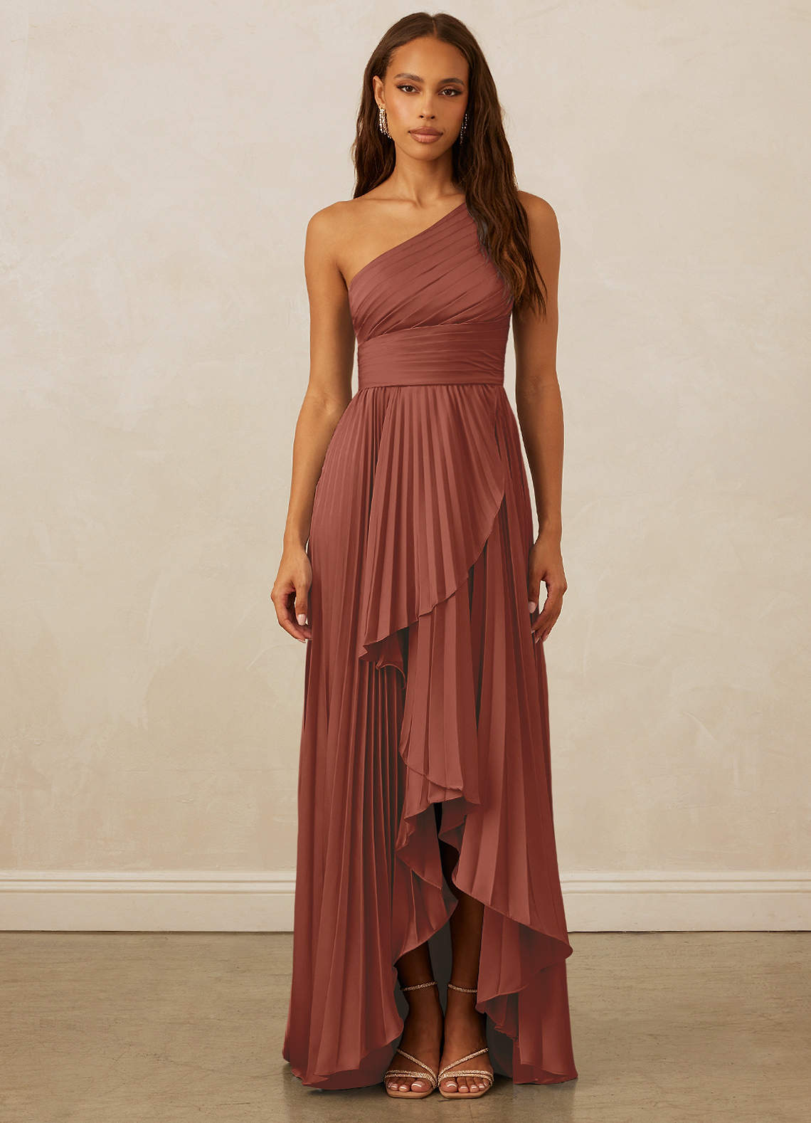 Christian Siriano Bridal for Azazie 1008 Bridesmaid Dresses Auburn A-Line One Shoulder Stretch Satin Dress image1