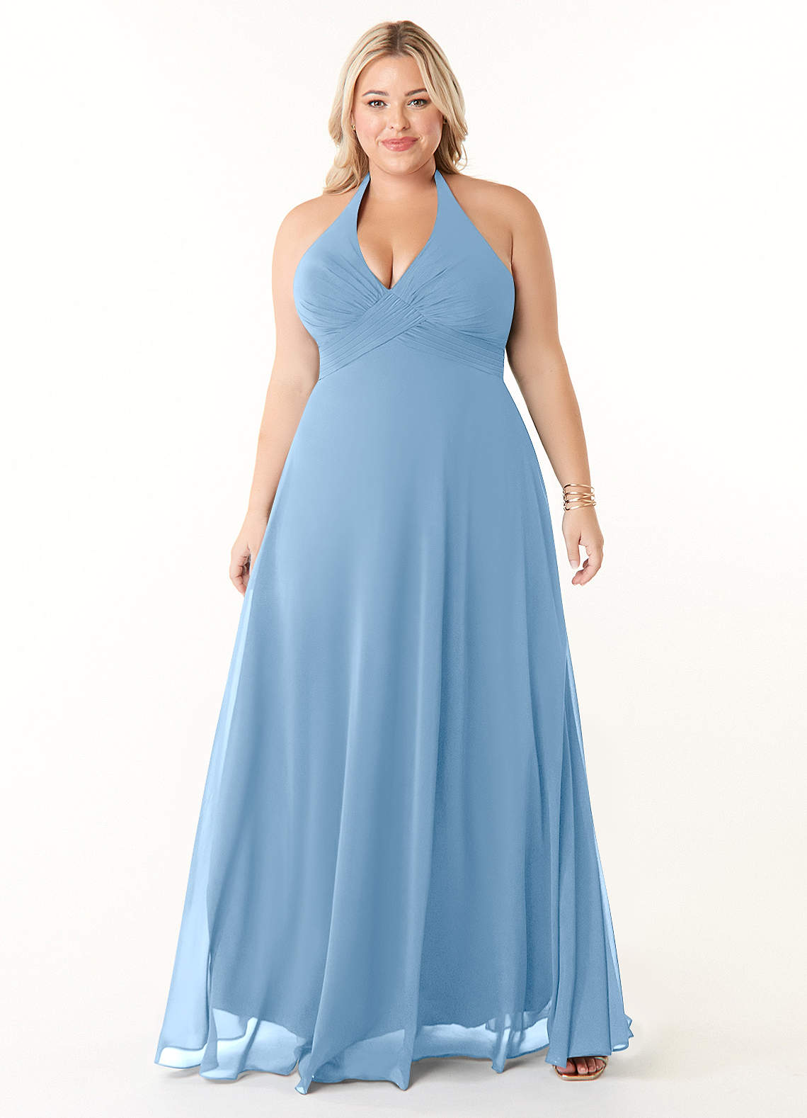 Azazie Tessie At-home Try On Dresses Matcha A-Line V-Neck Pleated Chiffon Dress image5