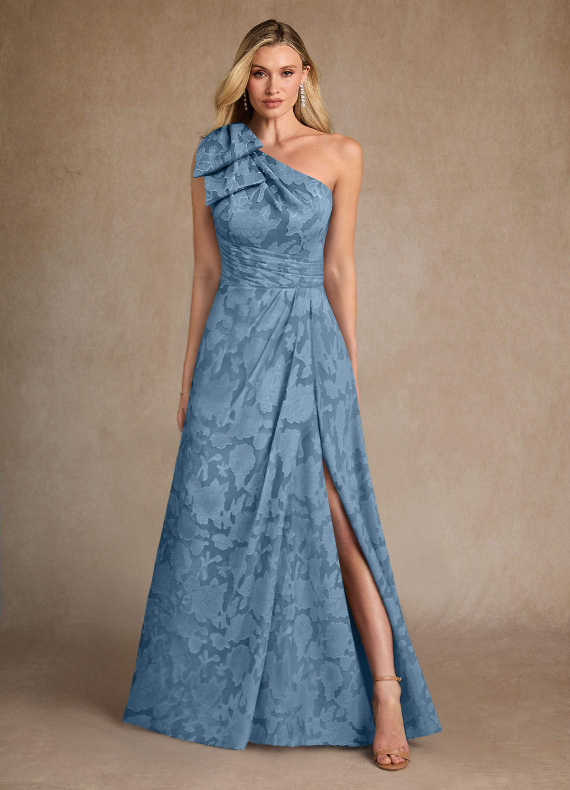 Azazie Easton Mother of the Bride Dresses Steel Blue Ball-Gown One Shoulder Floral Burnout Dress image1