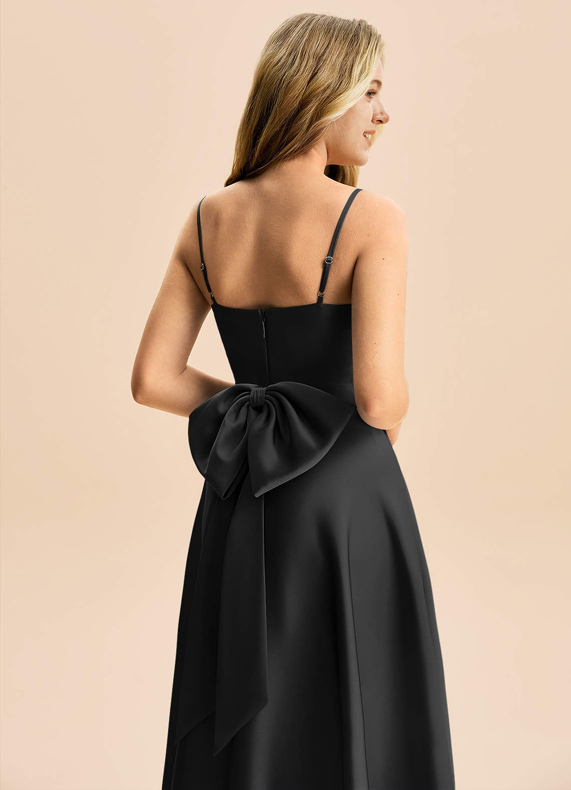 Azazie Rumi Junior Klä av A-Line i Stretch Satin Plisserad image5