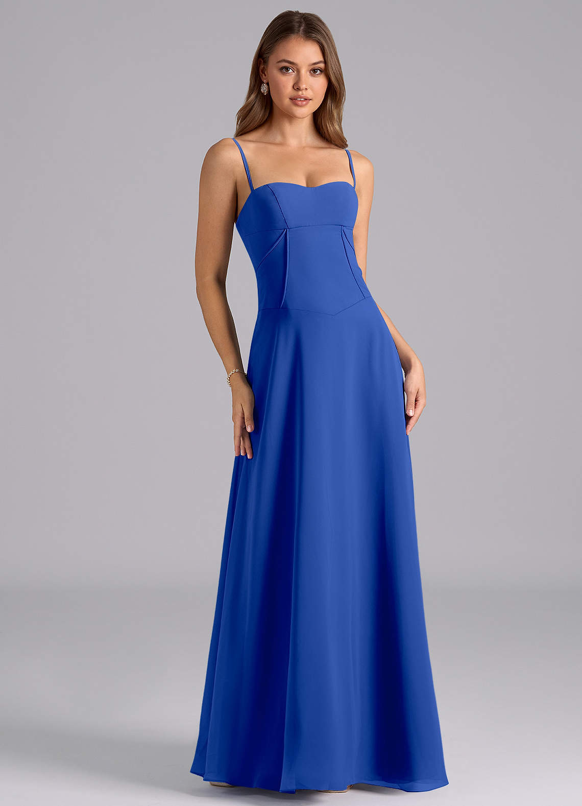 Azazie Valentine Bridesmaid Dresses Royal Blue A-Line Corset Chiffon Dress image1