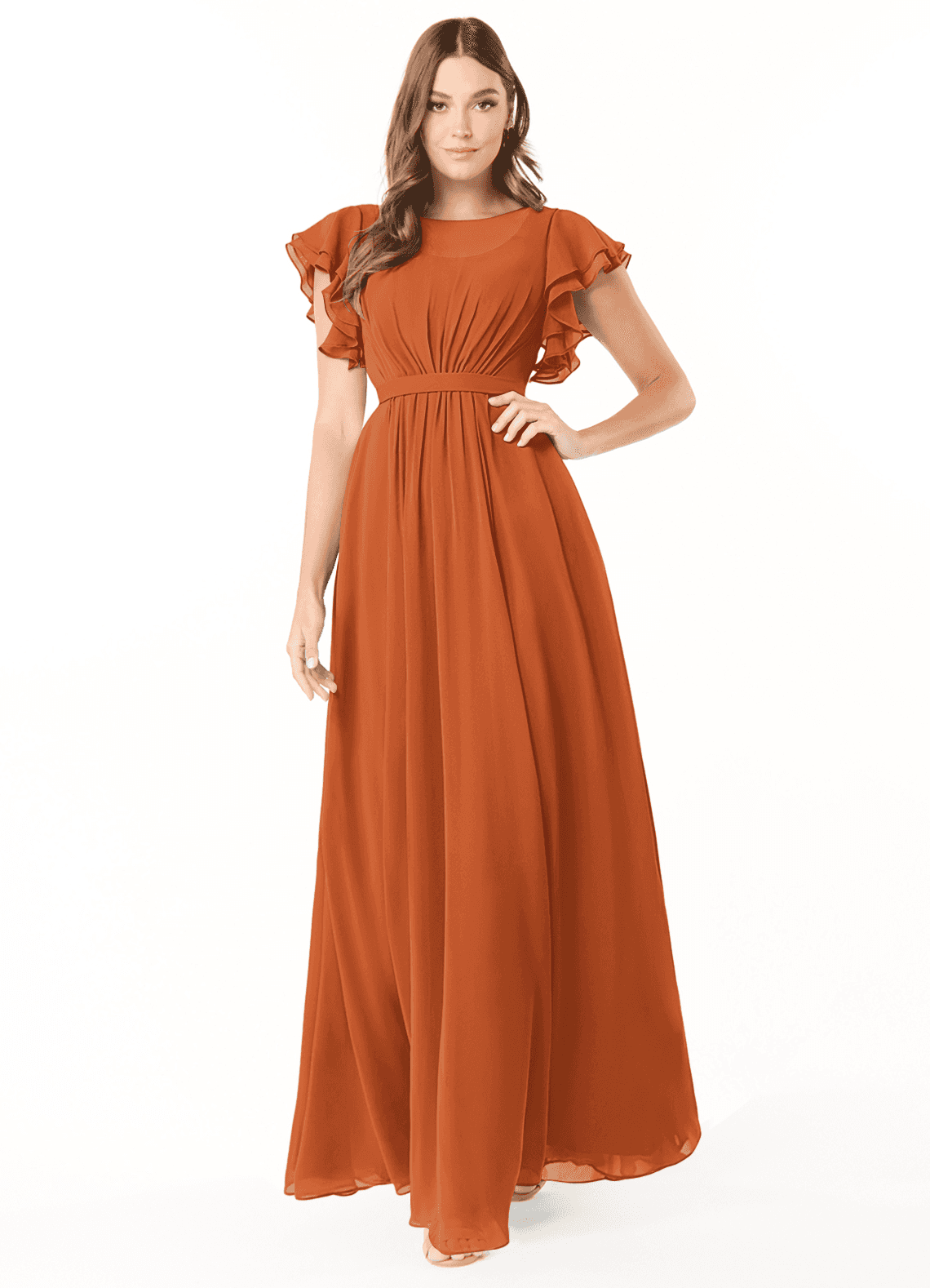 Azazie Daphne vestidos de dama de honor modestos Vestido de Corte En A Volantes Hasta el suelo Gasa image1