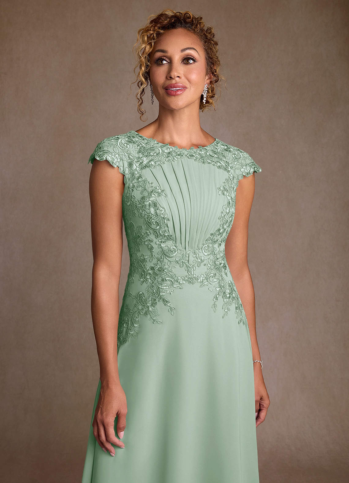 Azazie Crista Mother of the Bride Dresses Agave A-Line Lace Chiffon Dress image4