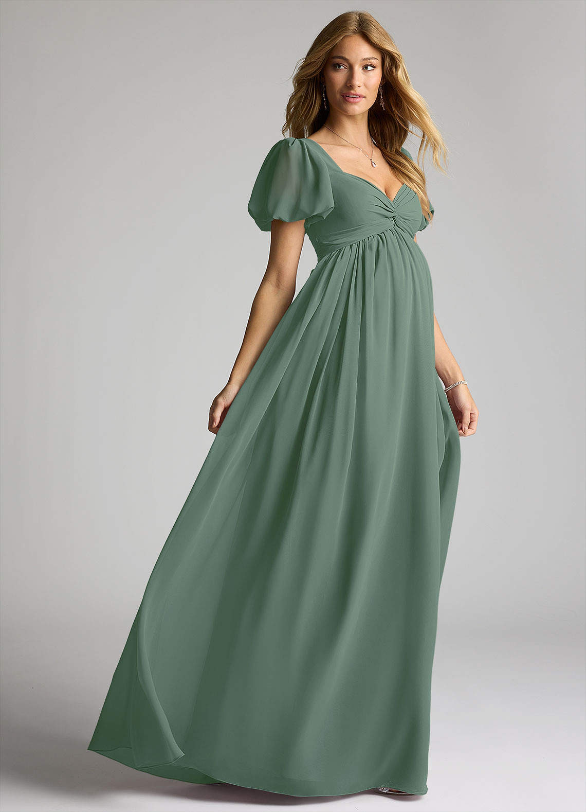 Azazie Madisynn Vestidos de dama de honra para maternidade Vestir Arco Comprimento do chão Chiffon image3