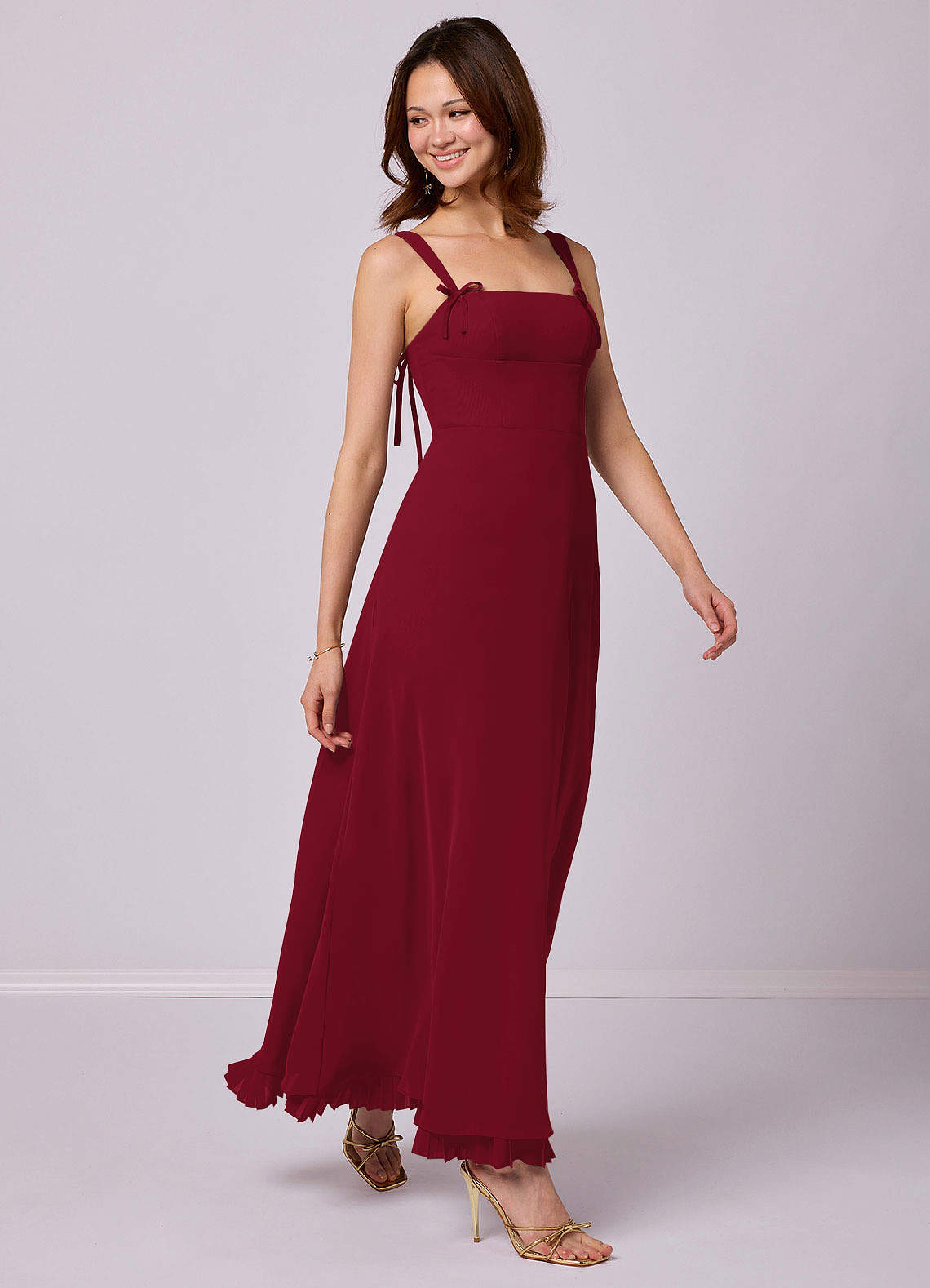 Barbie ♥ Azazie Bridesmaid Dresses Burgundy A-Line Pleated Chiffon Dress image1