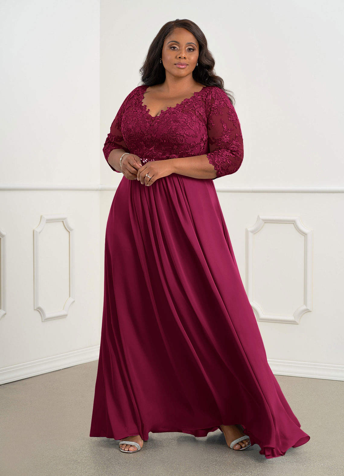 burgundy lace v neck dress Azazie Plus Size A-Line/Princess V-Neck Floor-Length Mother of the Bride or Groom Dresses Fashion Nova Ava Sequin Midi length Sizing Size:L - 36/37 2609