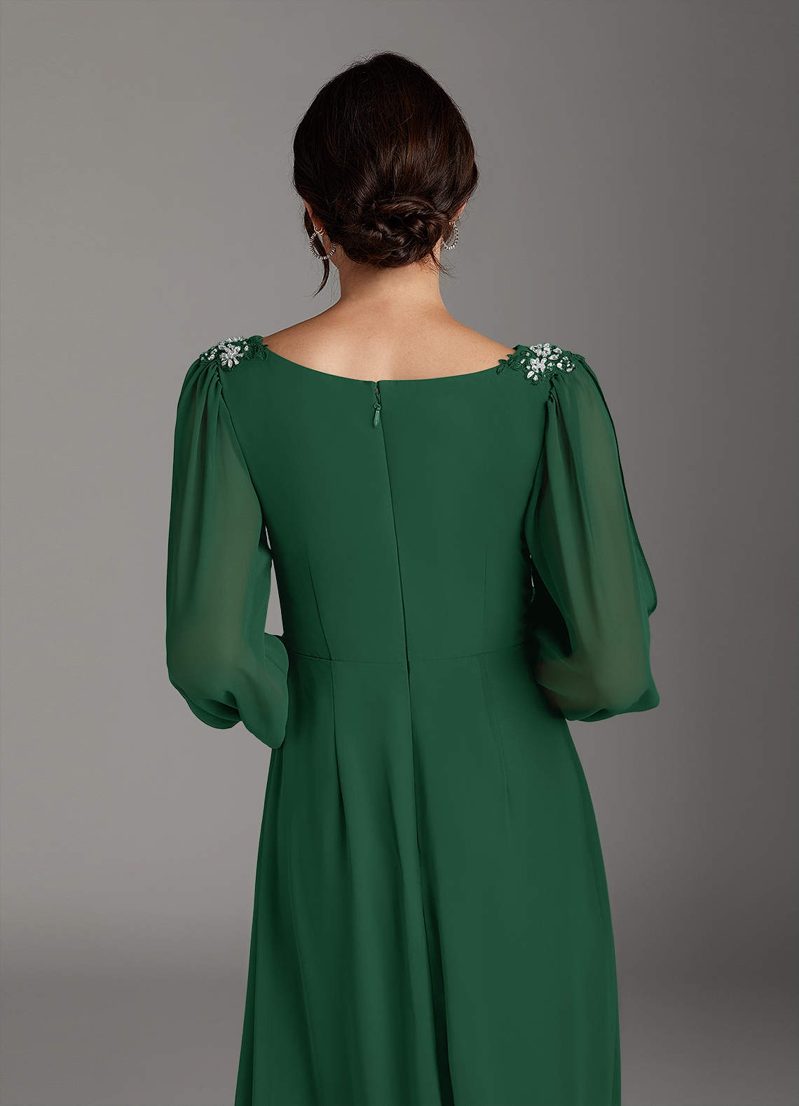 Azazie Gypsy Mother of the Bride Dresses Dark Green A-Line V-Neck Sequins Chiffon Dress image4