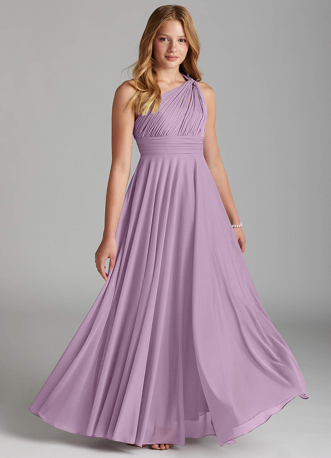 Azazie Charlize Junior A-Linie Gittergewebe Kleid Blauregen image1