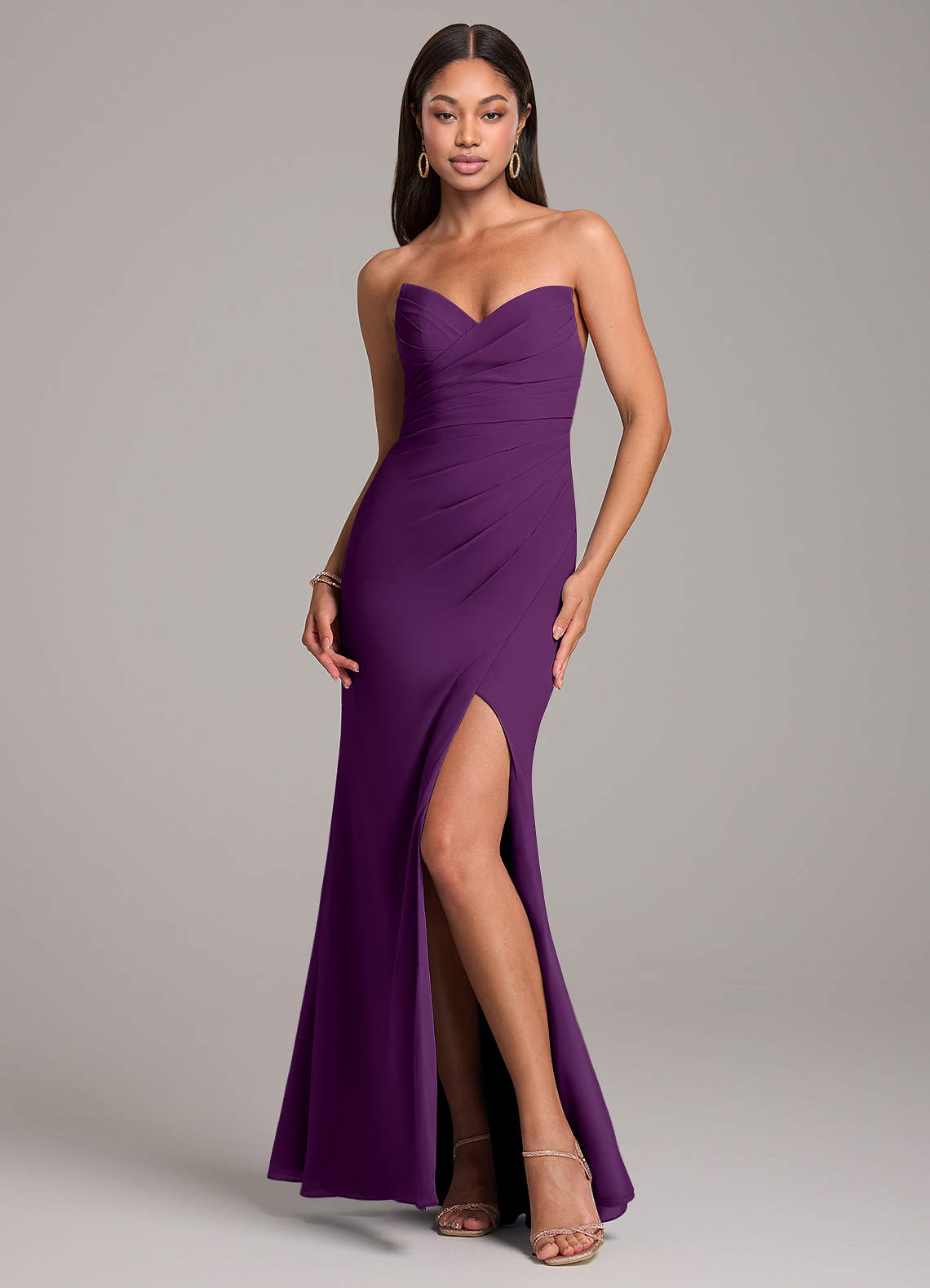 Azazie Yola Bridesmaid Dresses Grape Sheath Pleated Chiffon Convertible Dress image1