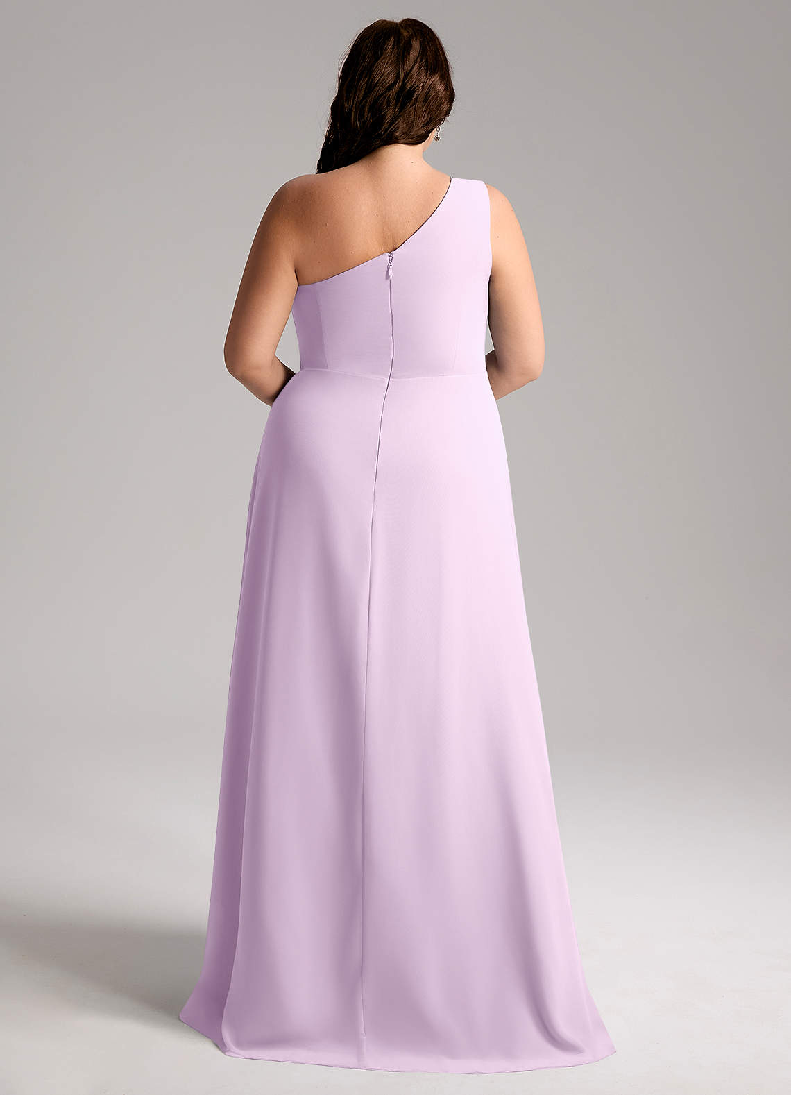 Azazie Brooke Bridesmaid Dresses Frosted Lilac A-Line One Shoulder Chiffon Dress image9