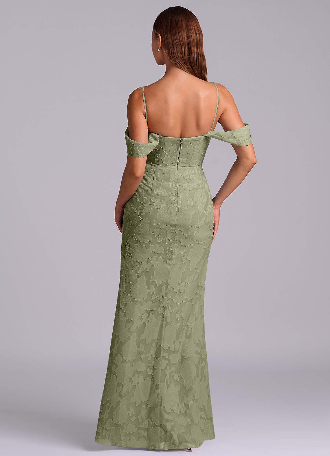 Azazie Johana Brautjungfernkleider Wandelbar Meerjungfrau-Linie Schulterfrei Blumen-Burnout Kleid Pistazie image6