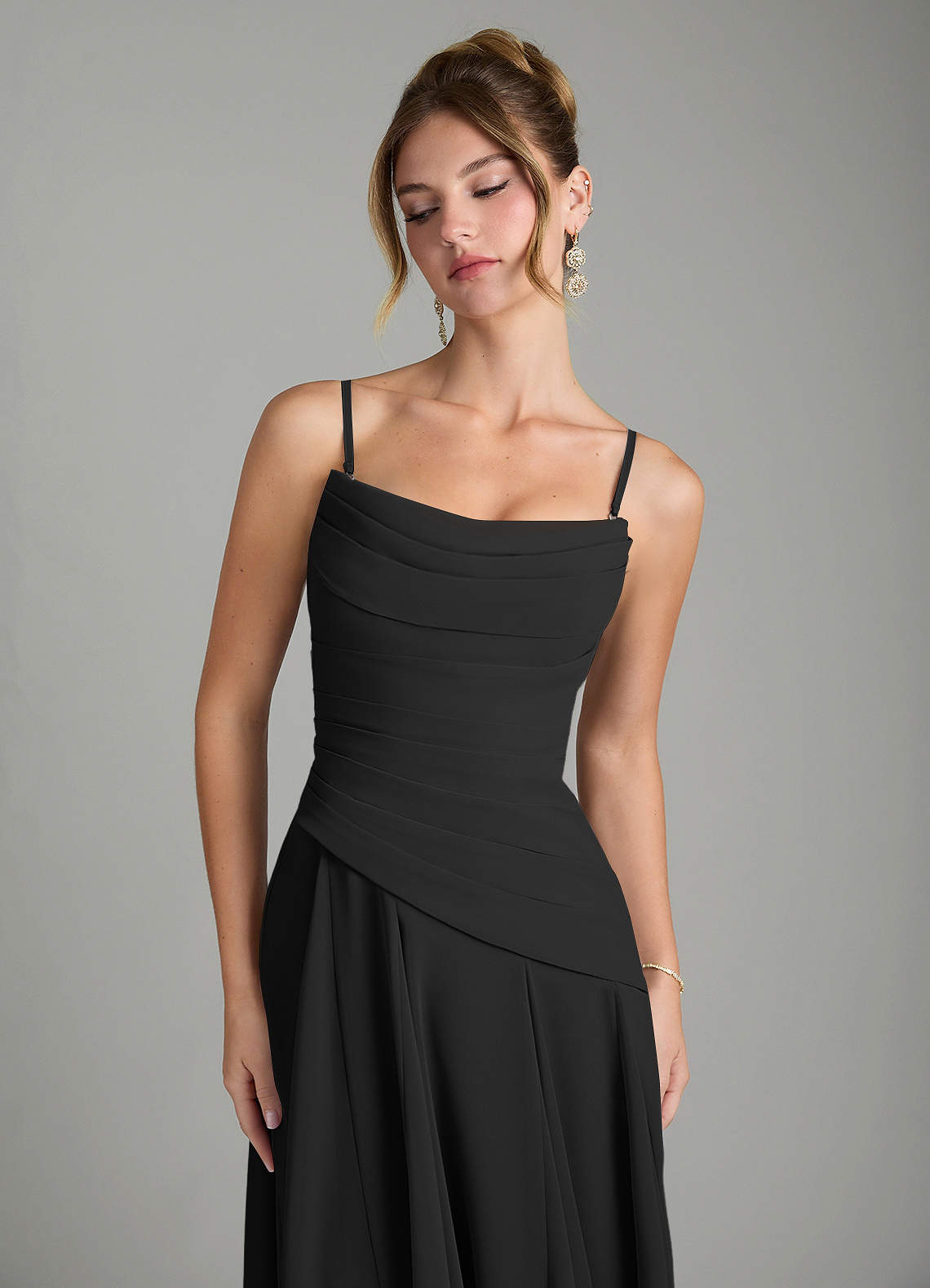 Azazie Gabriela Bridesmaid Dresses Black A-Line Corset Chiffon Dress image8