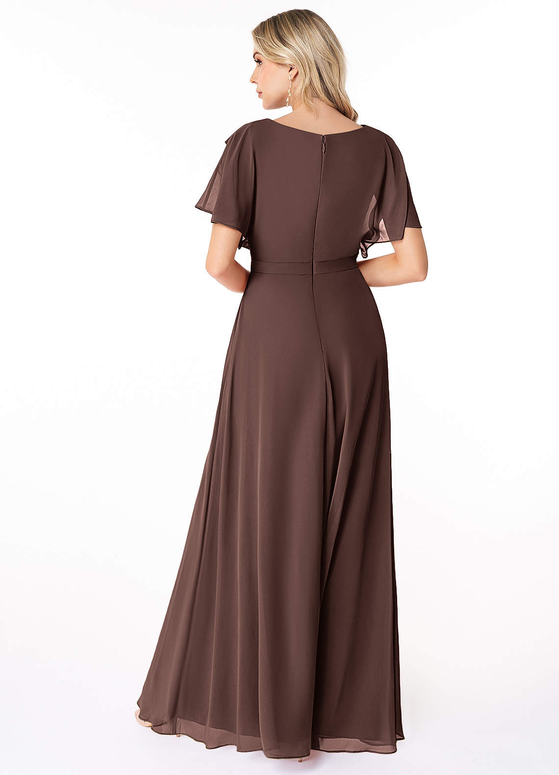 Azazie Aaliyah Bescheiden Bruidsmeisjekleding A-Lijn Bocht Gevouwen Chiffon Vloerlengte Jurk image1