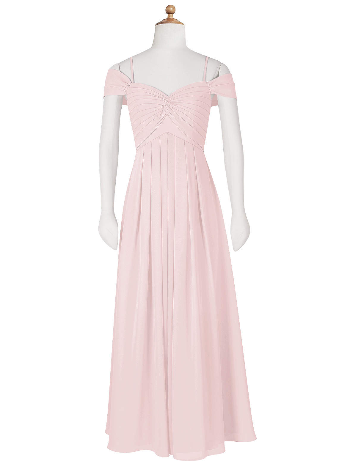 Azazie Kaitlynn Junior Blushing Pink A-Line Off the Shoulder Chiffon Dress image7