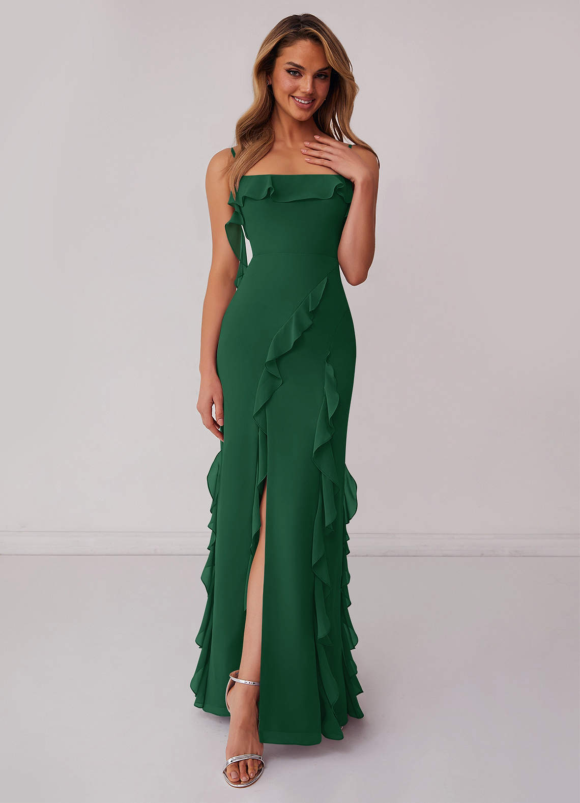 Barbie ♥ Azazie Bridesmaid Dresses Dark Green Sheath Bow Chiffon Dress image1