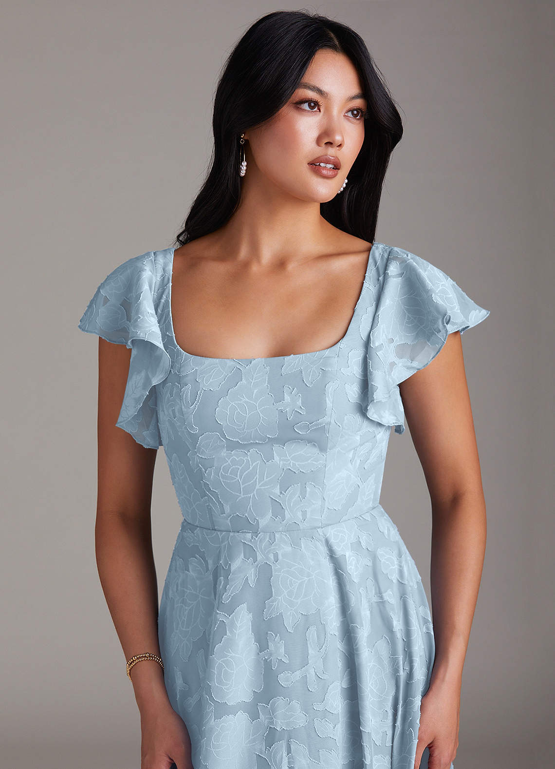 azazie blue floral dress Azazie Bondi Blue Cottage Floral Chiffon Bridesmaid Dresses