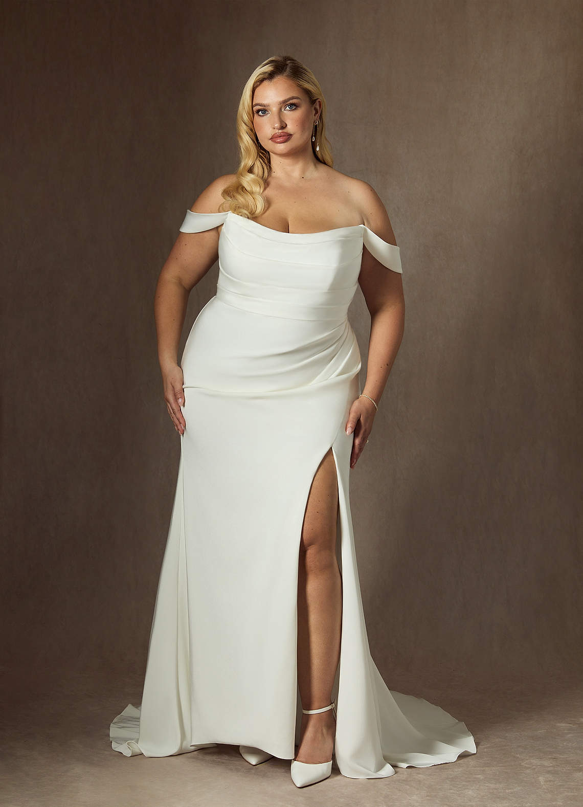 Azazie Moonlight Wedding Dresses Diamond White Mermaid Scoop Pleated Crepe Back Satin Dress image2