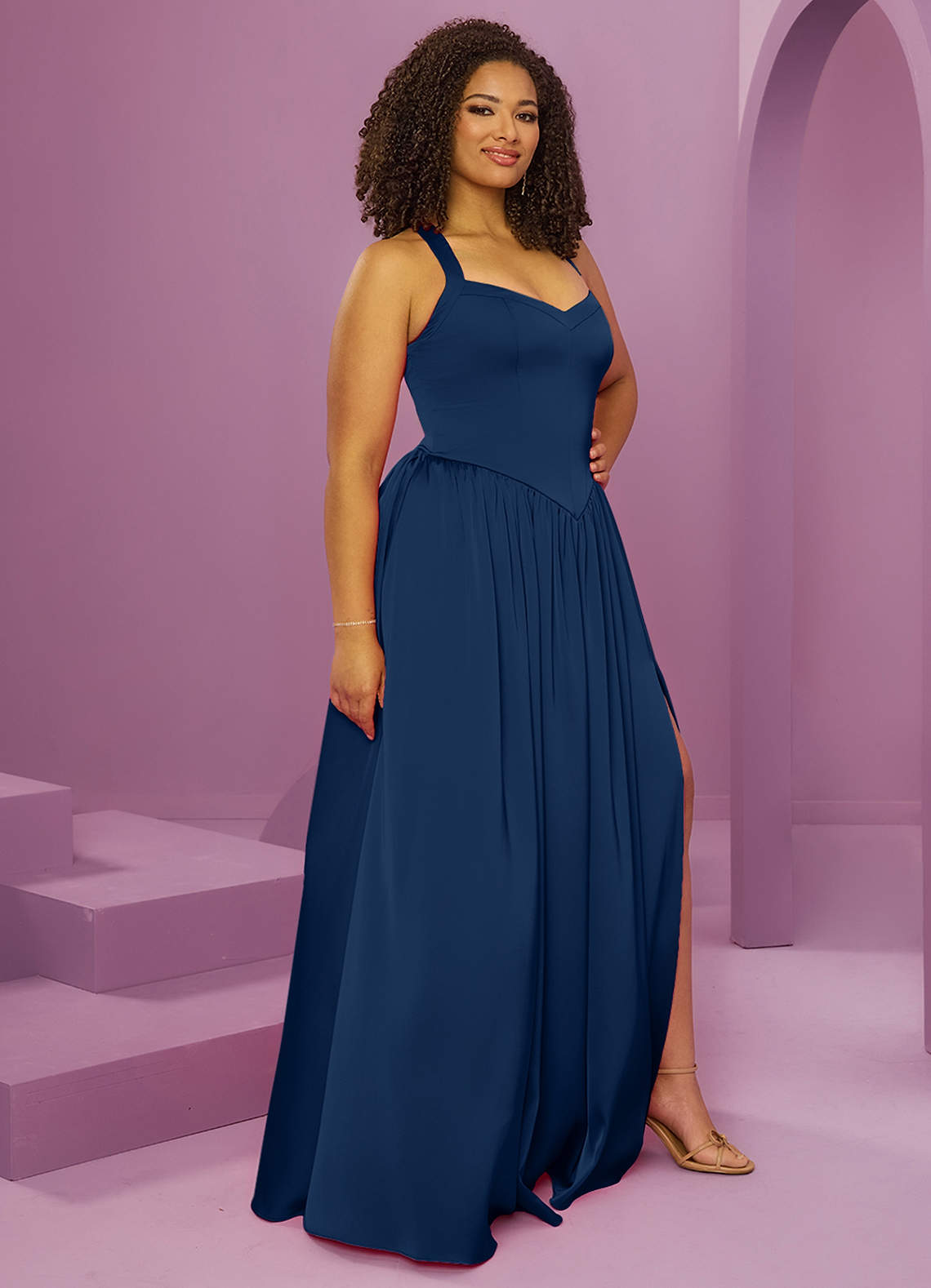 Barbie ♥ Azazie Bridesmaid Dresses Dark Navy A-Line with Pockets Stretch Satin Dress image11