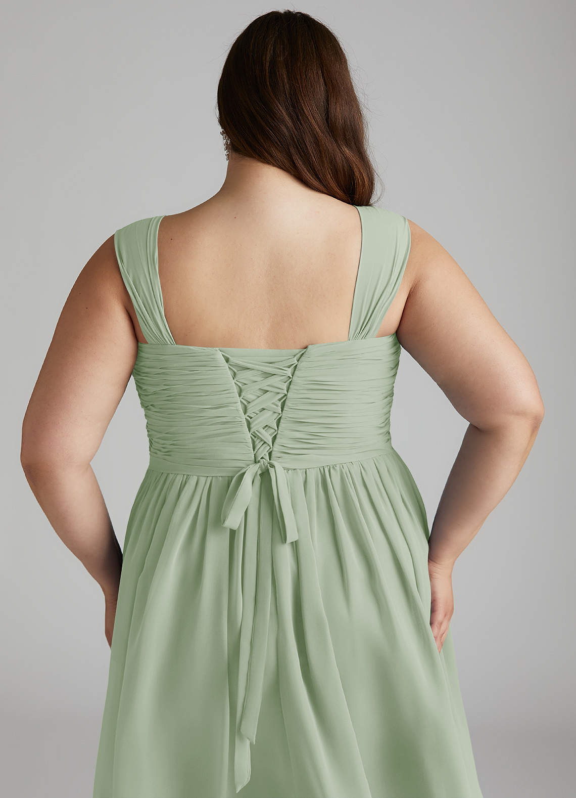 Azazie Angie Robes de demoiselle d'honneur Robe Trapèze en Mousseline de soie Corset Vert Sauge image14