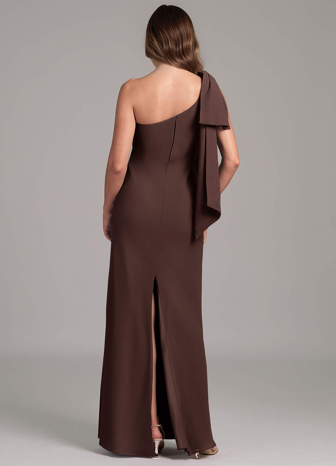 Azazie Capri Bridesmaid Dresses Ganache A-Line One Shoulder Chiffon Dress image1