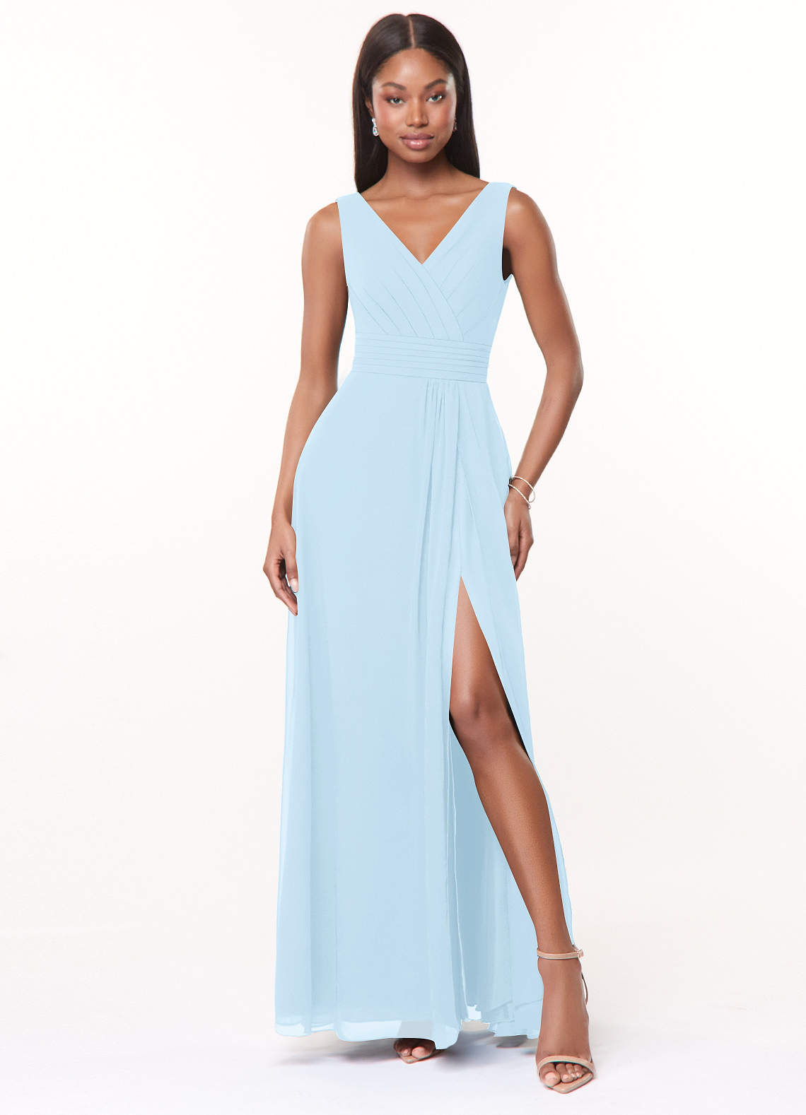 Azazie Karina Bridesmaid Dresses Sky Blue A-Line Pleated Chiffon Dress image1