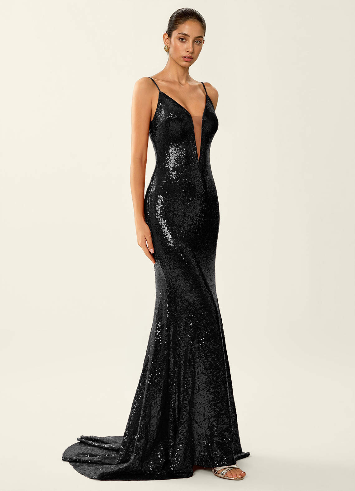 black sequin v neck prom dress Sexy Deep V Neck Black Sequin Long Evening Prom Dresses,Mermaid Halter  Custom Prom Dresses, MR8272