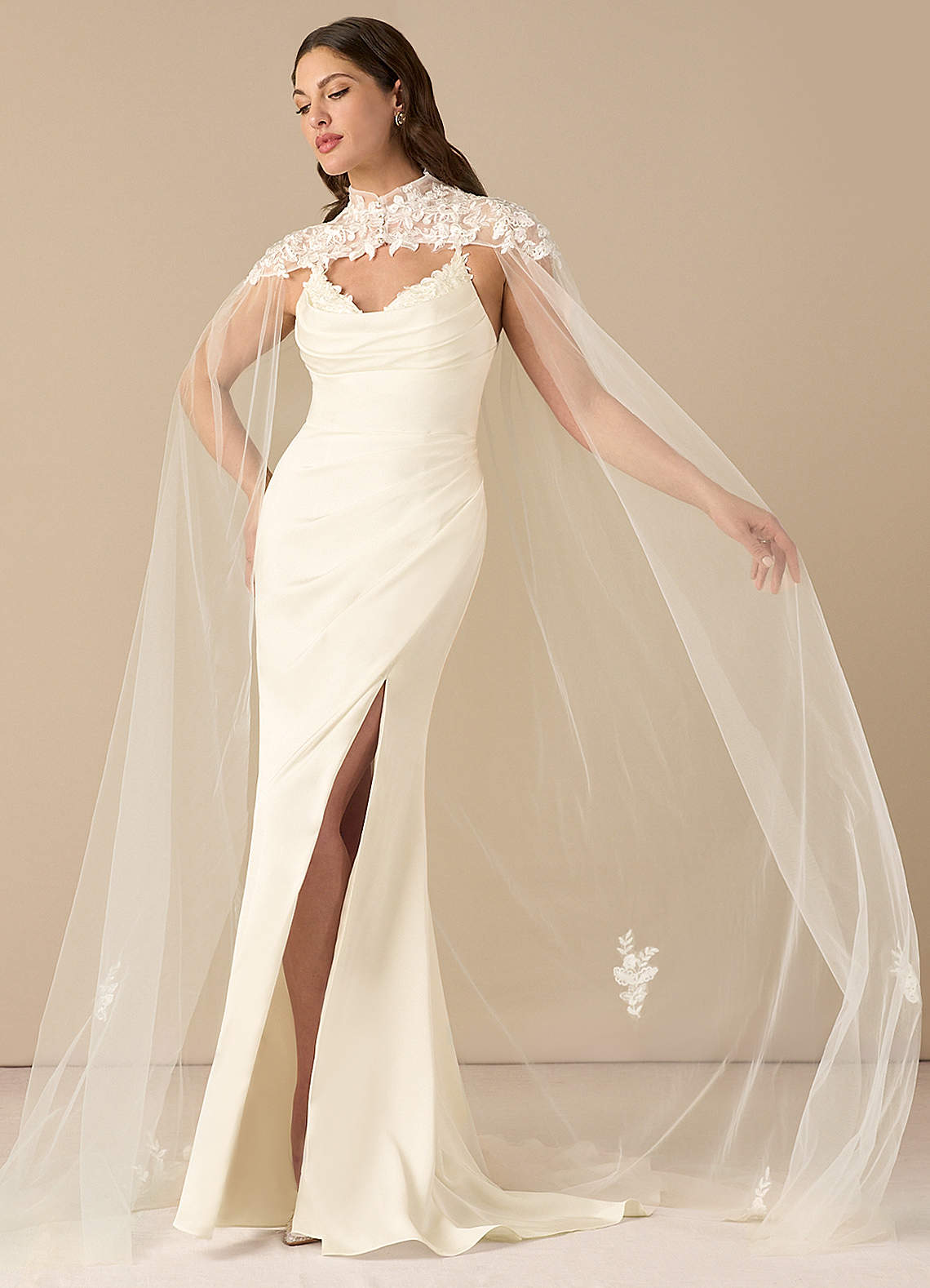 front Azazie Guadalupe Lace Tulle Wrap