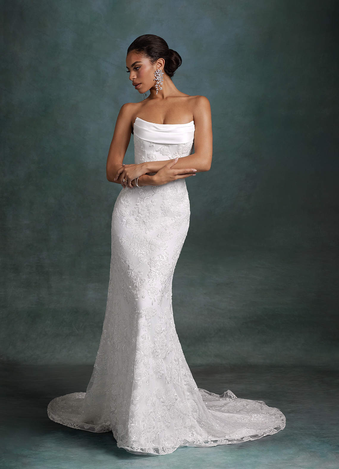 Azazie Frankie Wedding Dresses Diamond White Fit and Flare Strapless Embroidered Sequin Dress image2