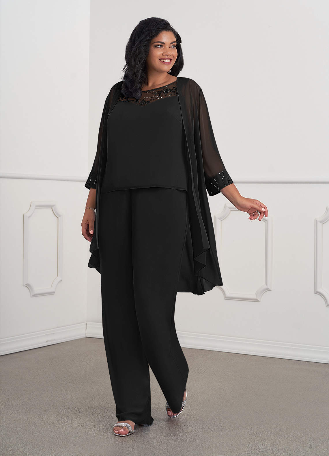 Azazie Maura Mother of the Bride Dresses Black Jumpsuit/Pantsuit Sequins Chiffon Dress image5