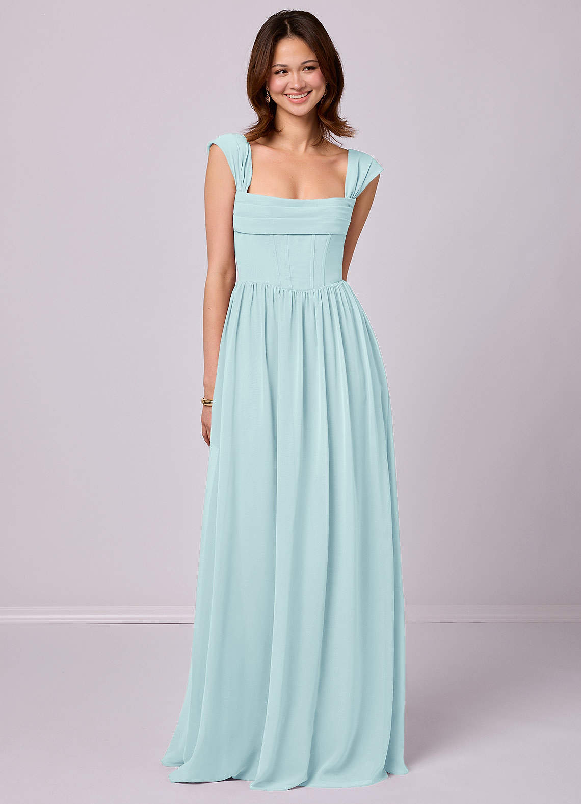 Barbie ♥ Azazie Bridesmaid Dresses Sea Glass A-Line Corset Chiffon Dress image1