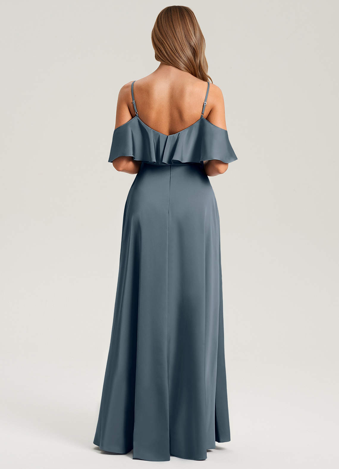 Azazie Jean Probar vestidos en casa Vestido de Azul Marino Oscuro de Satén Elástico de Corte en A con Vestidos sin tirantes image1